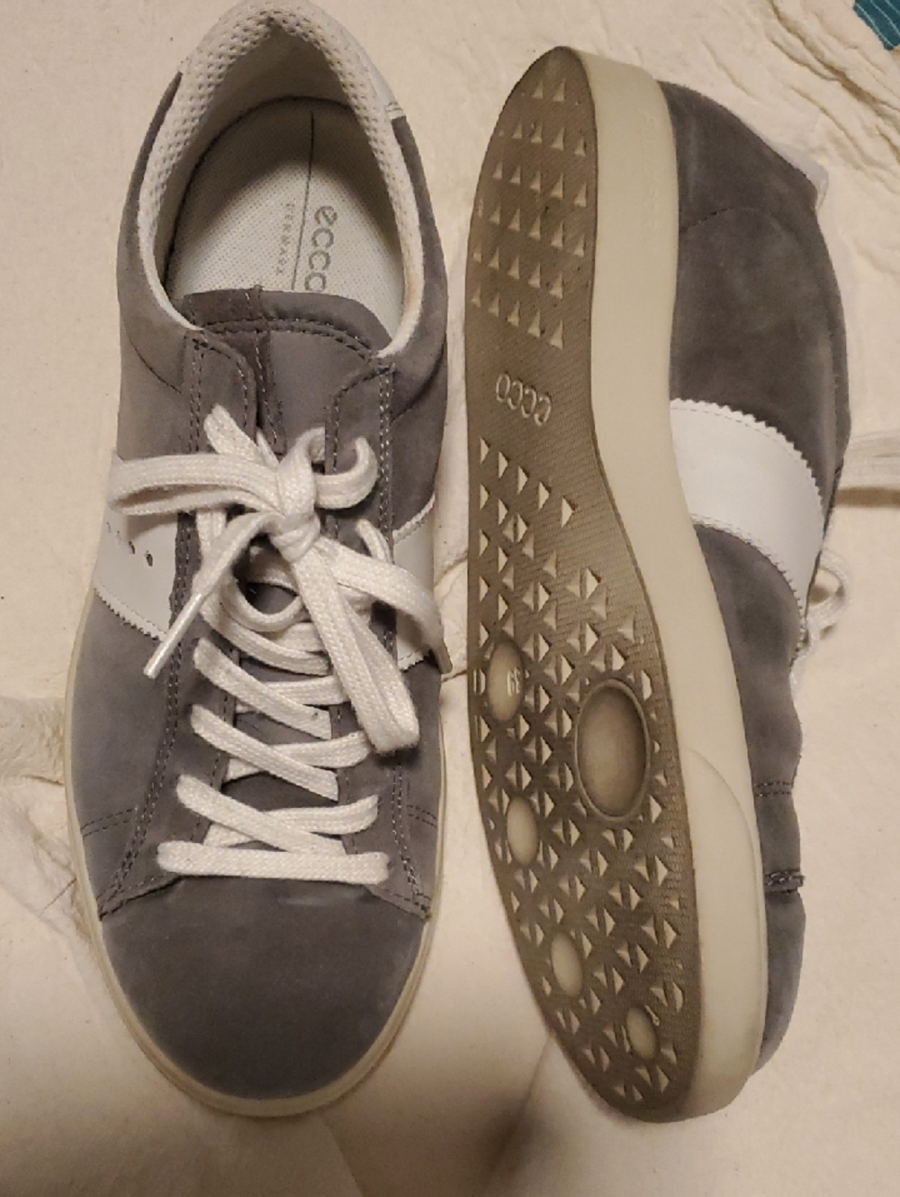 ECCO Gray Suede Low-Top Sneaker with White Stripe